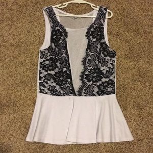 Cute Lace White and Black Mesh Deep V Neck Top